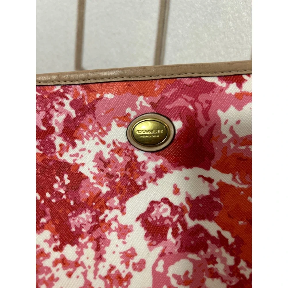 Coach Peyton Floral Print Top Handle Tote Bag Pink‎ Orange White Leather Bag